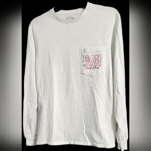 RON JON Surf Shop Long Sleeve White T-Shirt Surf & Beach Graphic Sleeve Sz S